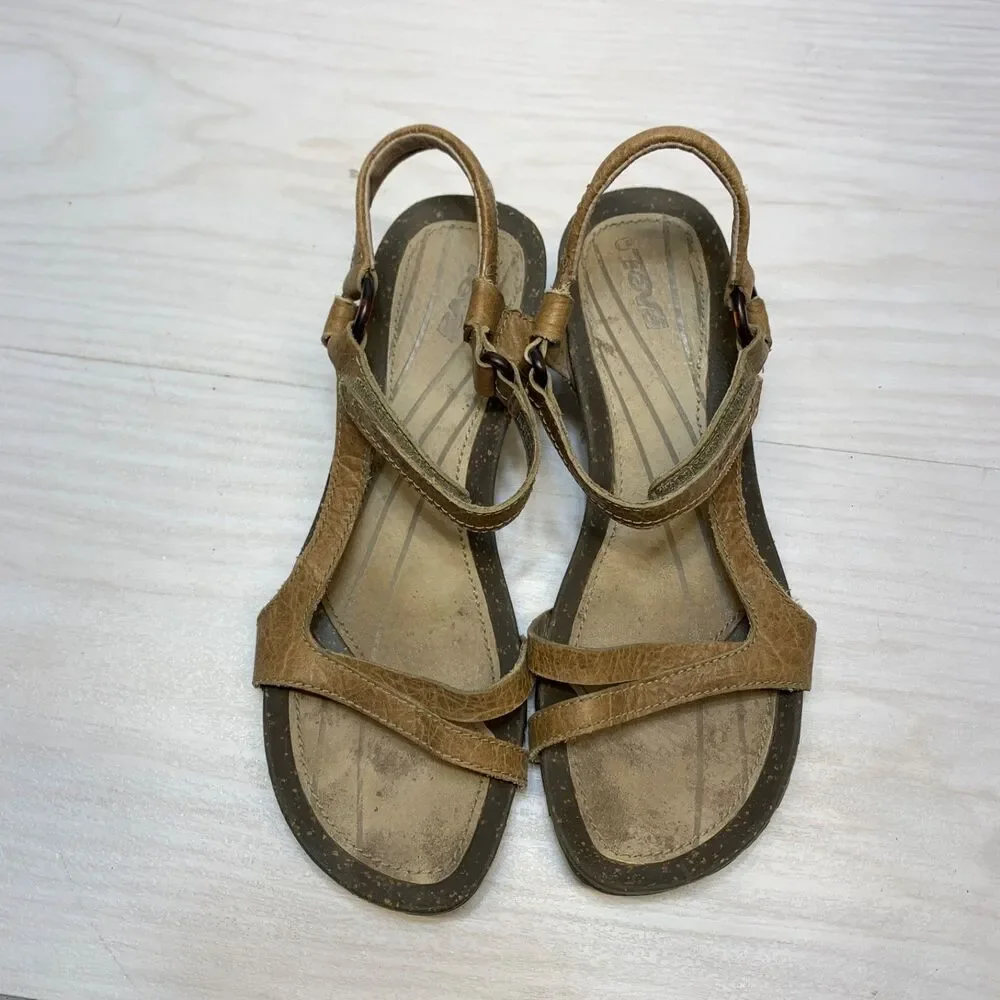 Teva Cabrillo Women's Size 7 Brown Strappy Leather Wedge‎ Heels Sandals 1002882